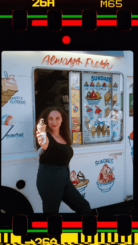 Animated 35mm Film Wigglegram Portrait of Isabella Campbell, holding an ice cream cone by John Smith